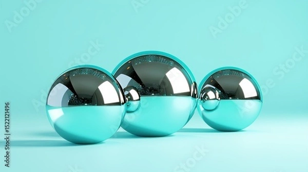 Obraz Three reflective spheres positioned on a smooth turquoise surface