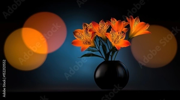 Obraz Orange flowers are arranged in a vase on a dark background