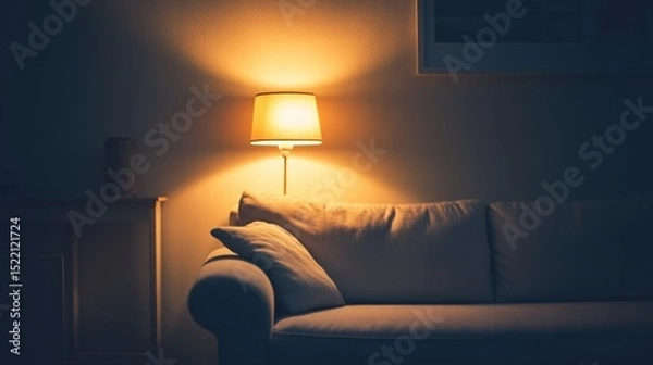 Obraz The Warm Glow Of A Lit Lamp Illuminating a Couch