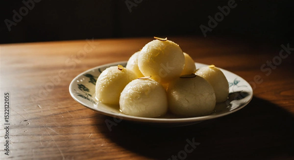 Fototapeta Rasgulla served in a pale on the table