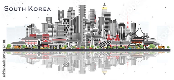 Fototapeta South Korea City Skyline with Gray Buildings Isolated on White. Illustration. Tourism Concept with Historic Architecture. South Korea Cityscape with Landmarks. Seoul. Busan. Daegu.