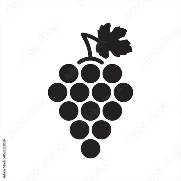 Fototapeta Grape Icon – Silhouette Vector of Grape Bunch with Leaf in Minimal Flat Style