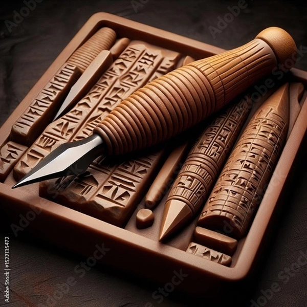 Obraz Scribe’s cuneiform into clay tablets