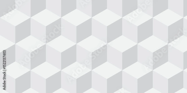 Fototapeta Seamless white geometric cube creative concept triangle overlapping overlap square technology background. geometric digital cubes fabric and wallpaper grid block texture background.	