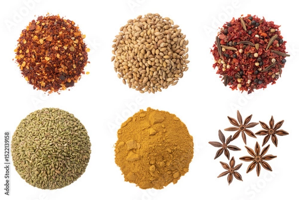 Fototapeta Various spices and herbs collection for culinary use top view food photography and cooking ingredients 100