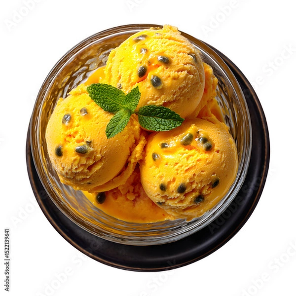 Obraz Three scoops of passion fruit ice cream in bowl