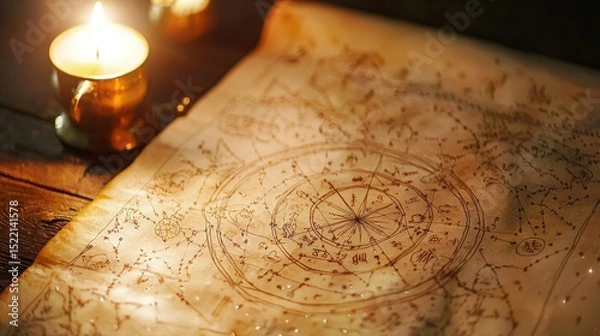 Obraz Zodiac Constellations on Ancient Scroll