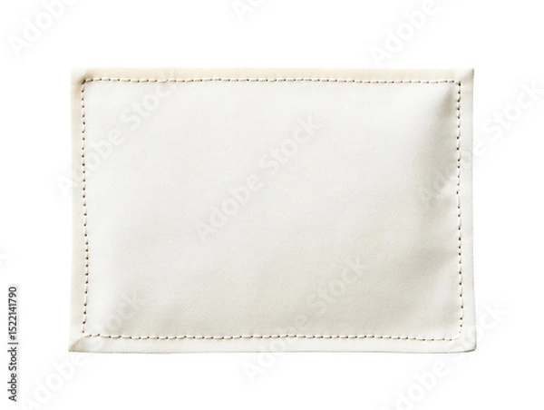 Fototapeta Blank cream fabric label with stitched edges isolated on transparent PNG