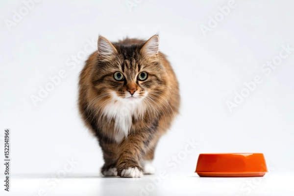 Obraz a cute cat with food bowl on isolated background.