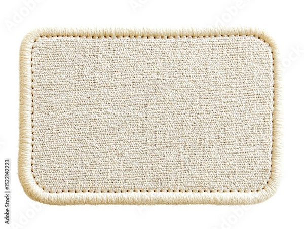 Fototapeta Cream colored fabric patch with stitched edge isolated on transparent PNG