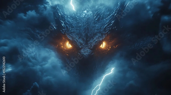 Fototapeta Fire dragon explodes through futuristic city night high resolution picture