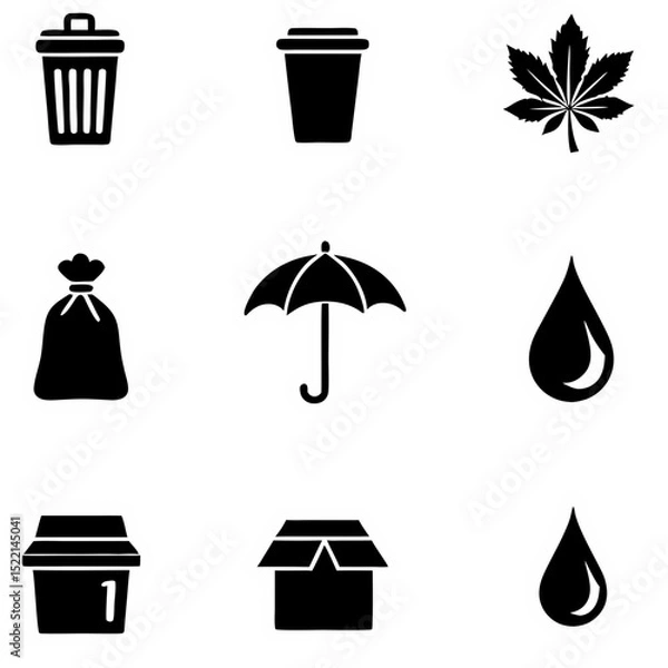 Obraz Collection of nine white outlined icons on a black background representing various things