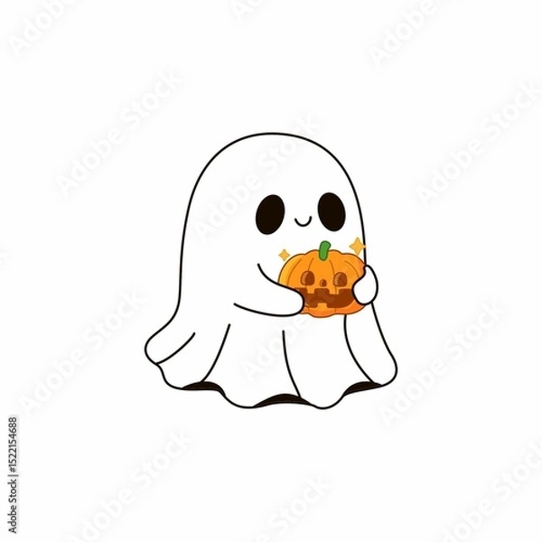 Obraz Cute Ghost Holding Pumkin