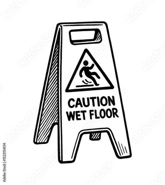 Fototapeta Caution wet floor warning sign with stick figure falling. Safety message symbol vector art