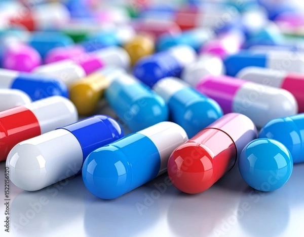 Obraz Closeup of capsule medicines, excessive medicine concept