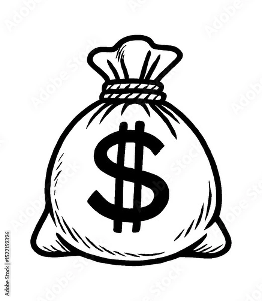 Fototapeta Money bag with dollar sign, a symbol of wealth and prosperity in simple line art style