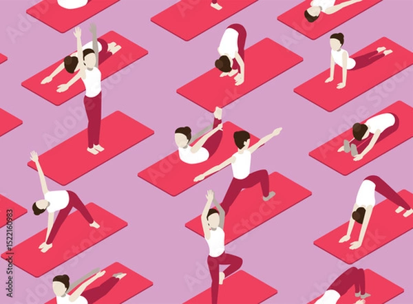 Fototapeta Hatha Yoga Isometric Poses Seamless Pattern Background Wallpaper