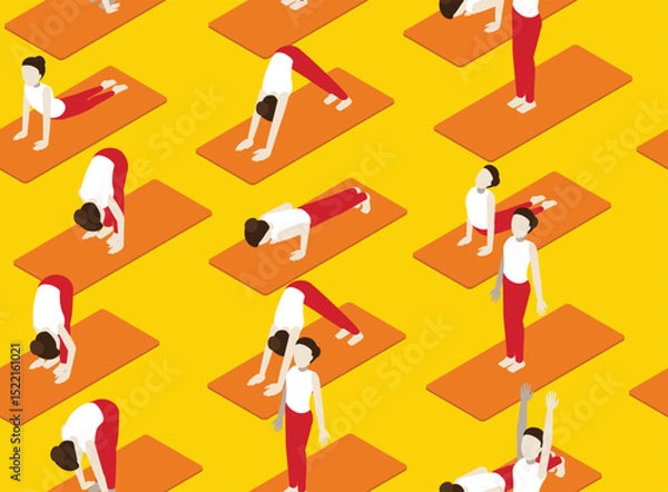 Fototapeta Sun Salutation Yoga Isometric Poses Seamless Pattern Background Wallpaper