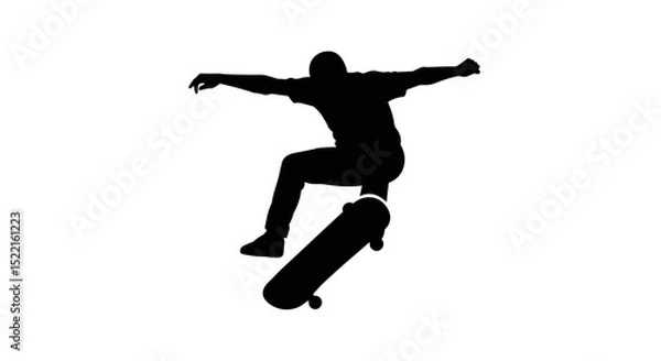 Fototapeta Skateboarder jumping in action during tricks against a blank background  