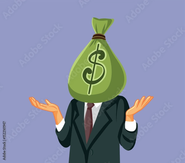 Fototapeta 
Rich Man Shrugging Evading Responsibility Vector Cartoon. Confused billionaire not having any idea about social issues being clueless