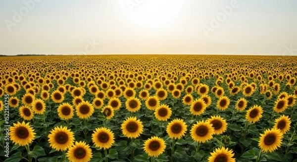 Obraz Endless Vibrant Field of Sunflowers Under a Bright Sky Panorama View