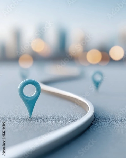 Fototapeta Minimalistic Urban Logistics Route Map with Location Markers in Soft Daylight for Eco-Friendly Smart City Transport and Intelligent Mobility Solutions