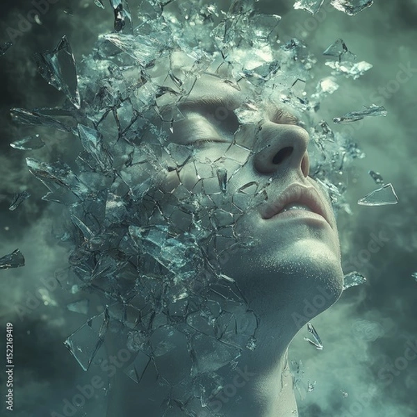 Obraz A broken identity, a man shattered into pieces, lost in thought and emotions