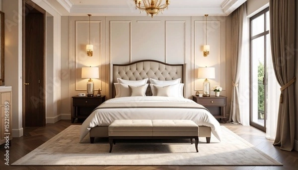 Fototapeta Luxury Beige Bedroom Interior Design
