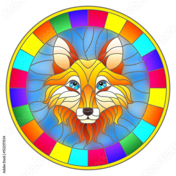 Obraz The illustration in stained glass style painting with a fox head , a circular image with bright frame