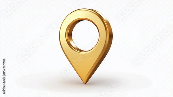 Obraz A shiny 3D golden map pin icon on a white background is an elegant business location marker
