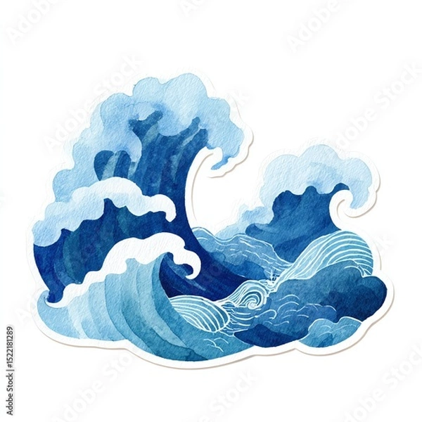 Fototapeta Stunning Watercolor Ocean Waves Sticker Design Dynamic Blue Hues and Textured Details Create a Captivating Maritime Scene