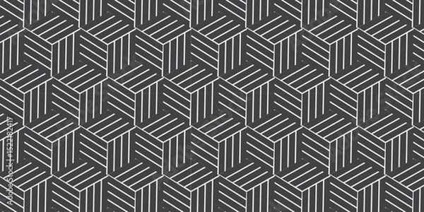 Fototapeta Seamless pattern with hexagon fabric geometric pattern. Abstract ornament chevron design background. Vector mosaic tile design closeup.	