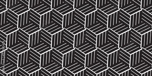 Fototapeta Seamless pattern with hexagon fabric geometric pattern. Abstract ornament chevron design background. Vector mosaic tile design closeup.	