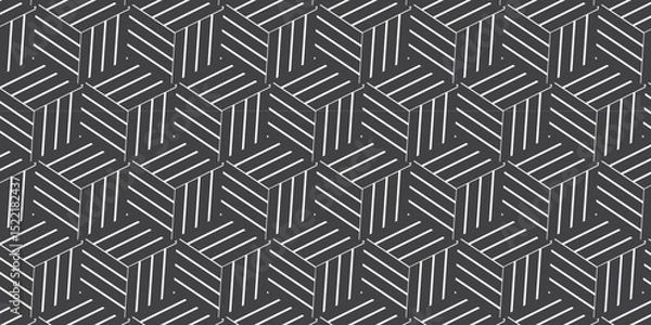 Fototapeta Seamless pattern with hexagon fabric geometric pattern. Abstract ornament chevron design background. Vector mosaic tile design closeup.	