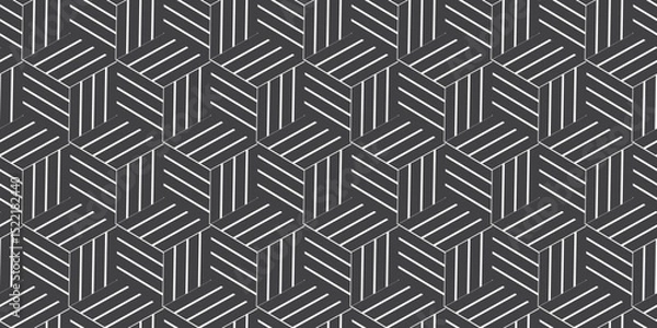 Fototapeta Seamless pattern with hexagon fabric geometric pattern. Abstract ornament chevron design background. Vector mosaic tile design closeup.	