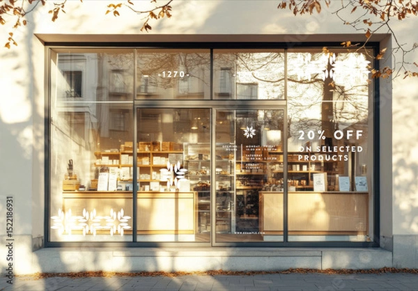 Obraz Glass Showcase Mockup with Warm Shadows