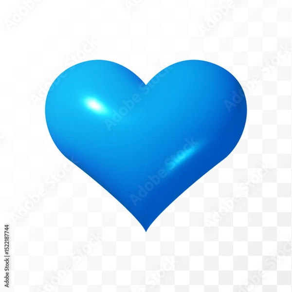 Fototapeta 3d blue heart isolated on transparent background. Love realistic inflatable symbol