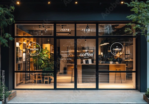 Fototapeta Modern Shop Facade with Multiple Glass Window Mockup 