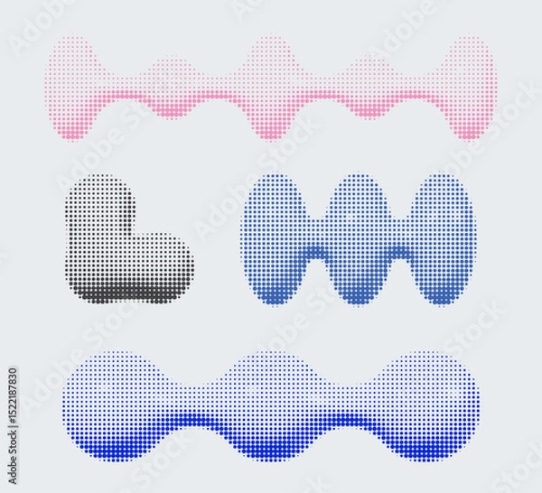 Fototapeta 3d halftone brutal shapes collection. Trendy color Y2k pixelated geometric elements