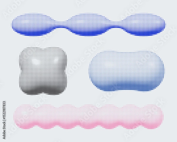 Fototapeta 3d halftone brutal shapes collection. Trendy color Y2k pixelated geometric elements