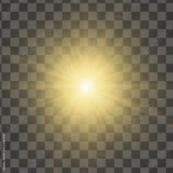 Fototapeta Glow light yellow star on transparent background. Vector bright flash
