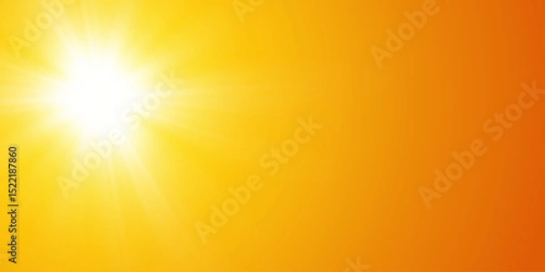 Fototapeta Sun in bright orange coastline sky vector realistic background. Summer illustration of sunny evening with clear sky and sunlight