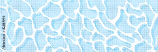 Fototapeta Realistic swimming pool bottom background. Spa pool top view with water surface texture and tiled floor