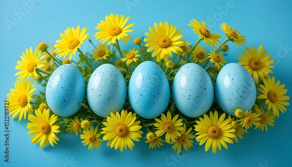 Obraz Colorful Easter Eggs with Yellow Flowers