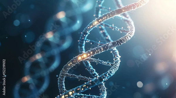 Fototapeta Glowing DNA double helix with methyl groups representing epigenetic modifications, genetic research and biotechnology concepts, science and medical innovation.
