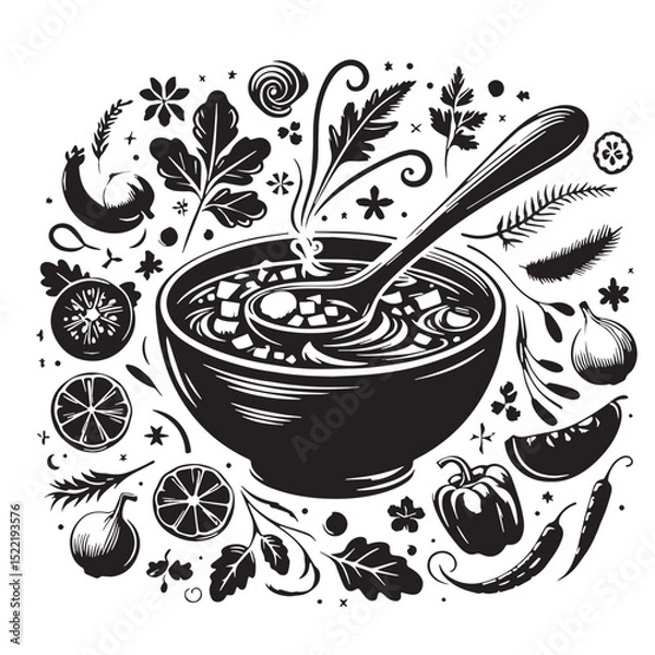 Fototapeta Rustic Soup Bowl with Vegetables and Spices