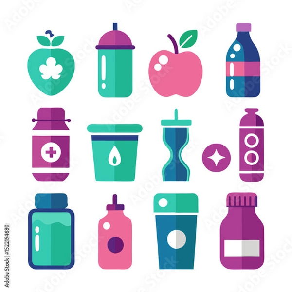 Fototapeta Collection of stylized health and wellness product icons design