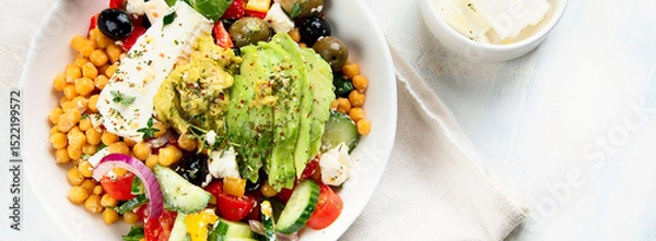 Obraz Salad with chickpeas, feta and avocado