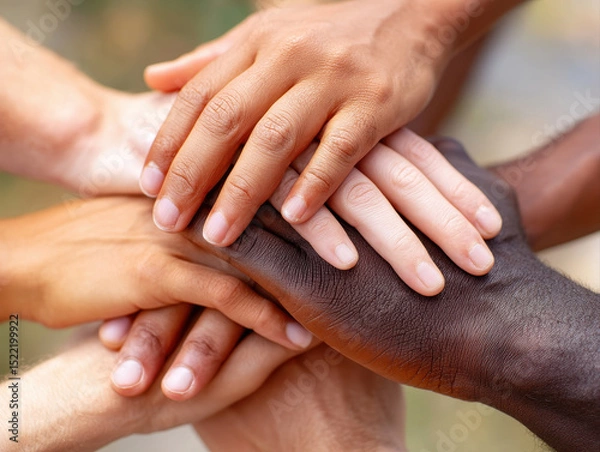 Fototapeta Inclusive workplace culture hands together diversity unity support connection teamwork cooperation trust