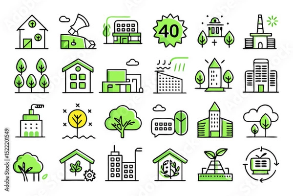 Fototapeta Single line icon depicting green building and sustainable concepts